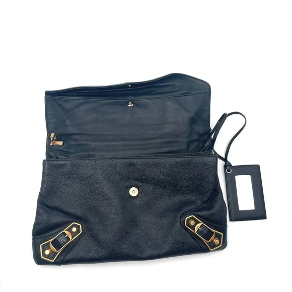 Balenciaga Black Motocross Metallic Edge Envelope Clutch